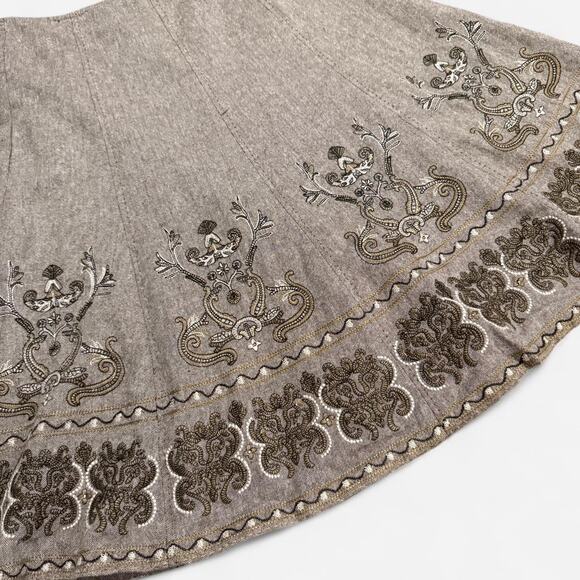 VTG Y2K Nygard Brown & Gold Boho Medallion Wool Blend Knee Length Skirt - Picture 6 of 8